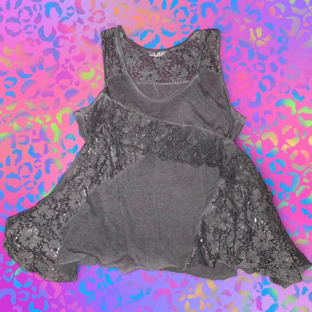 vtg y2k style brand fairycore asymmetric hem tunic top, plus sz sm, equals 1x